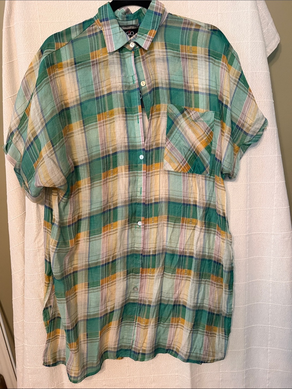 Casual Green Plaid Short-Sleeve Button-Down Shirt